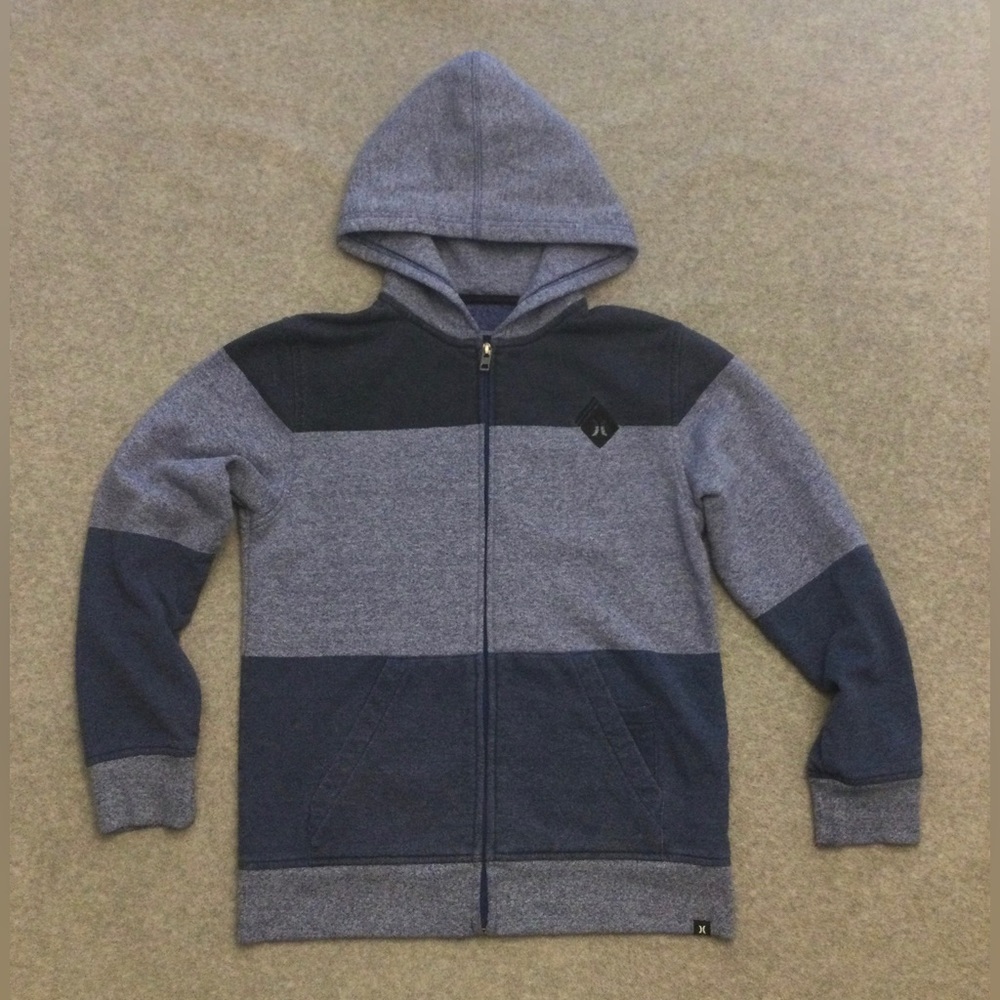 Boy’s Medium Hurley Zip Up Hoodie Blue Block Stripes Approximately size 10-12